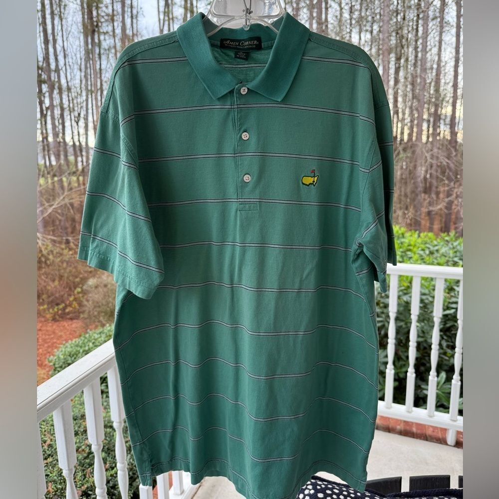 Amen Corner Masters Green Striped Polo Shirt Size L. Great Condition